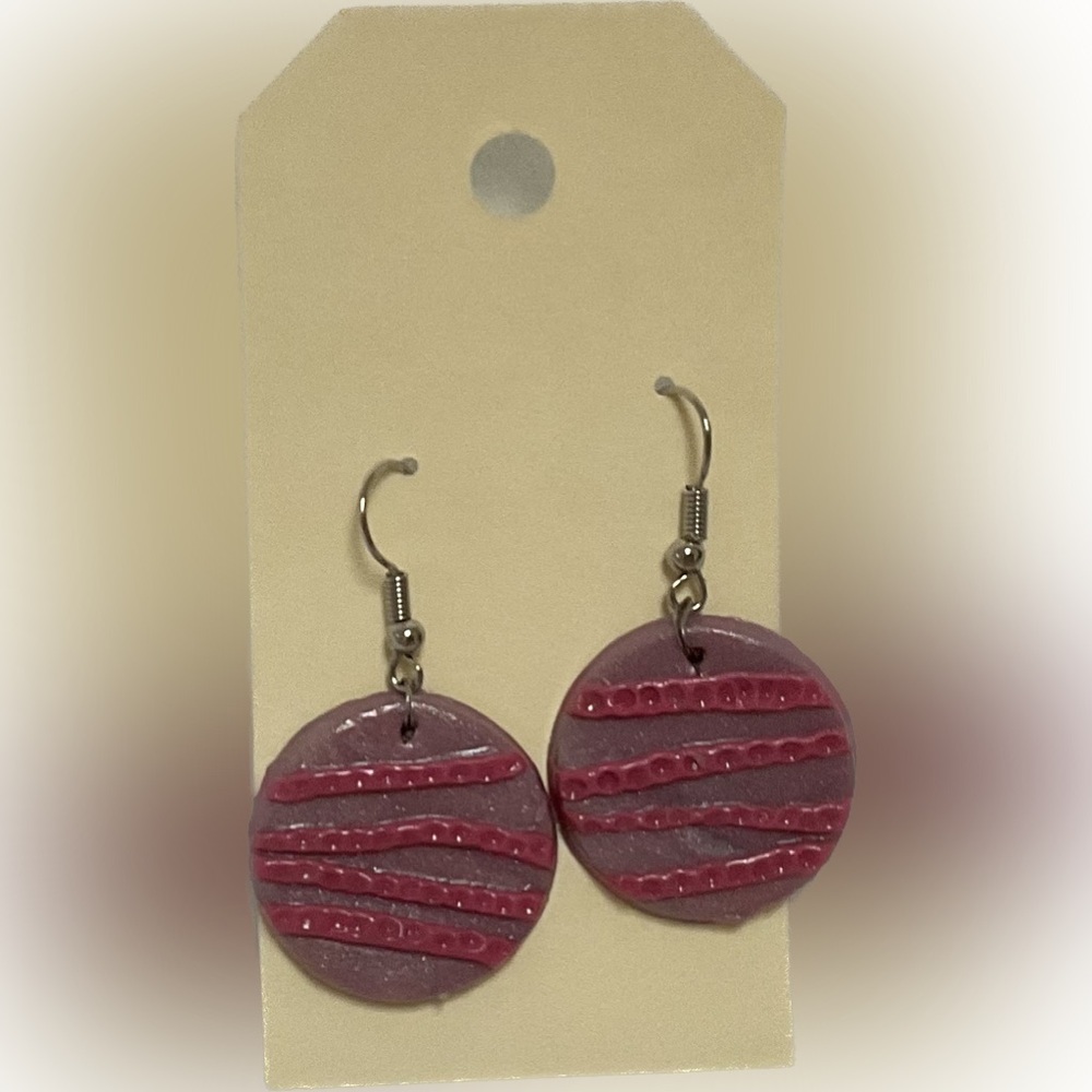 Hand Crafted Mauve/Purple & Pink Statement Disc Earrings
